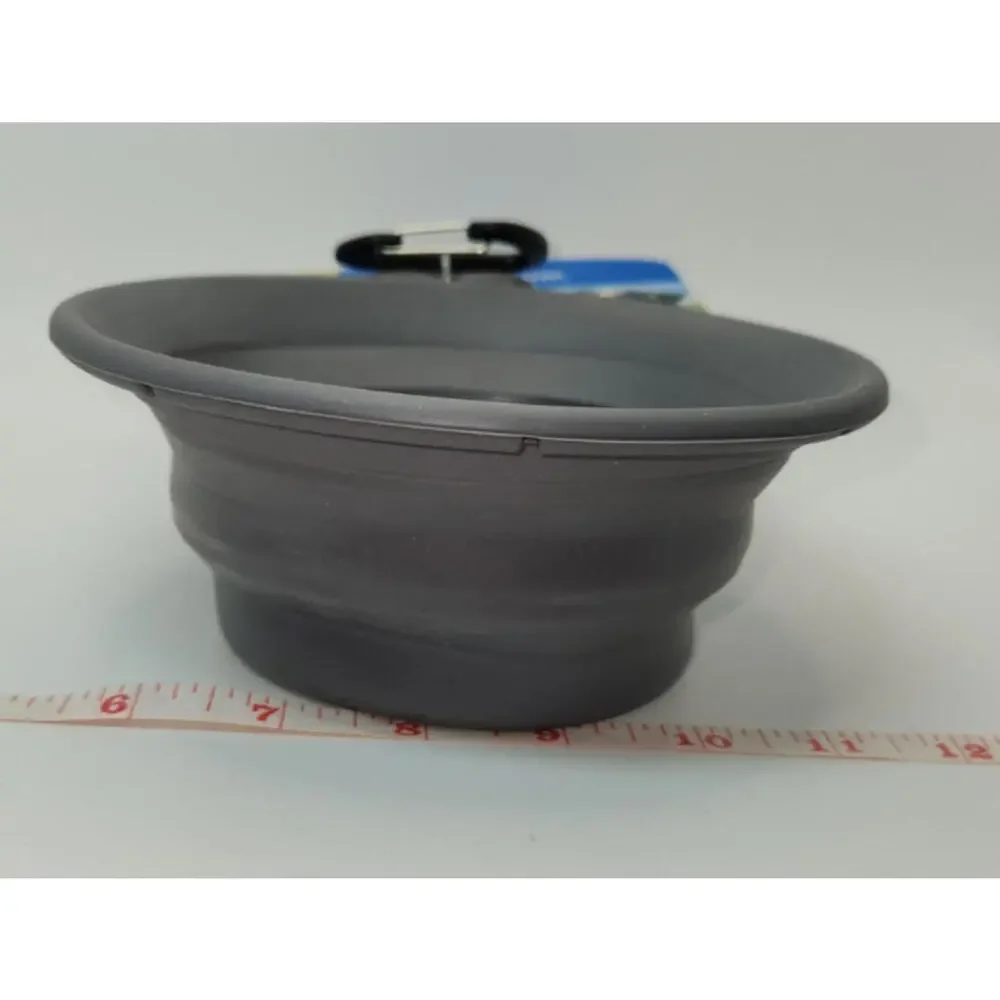 NWT Bark Supply Collapsible Dog Bowl 25.7oz Gray W/Belt Clip